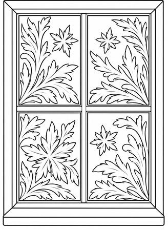 Ausmalbild Fenster mit Eisblumen