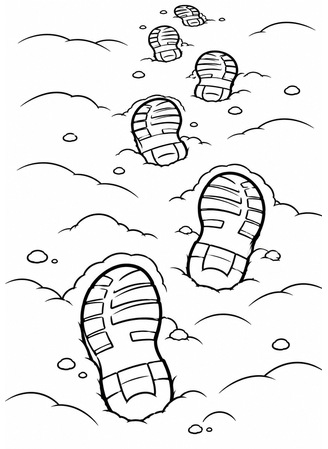 Ausmalbild Fussspuren im Schnee