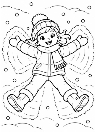 Ausmalbild Kind macht einen Schneeengel