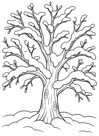 Ausmalbild Schneebedeckter Baum