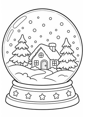 Ausmalbild Schneekugel mit Winterlandschaft
