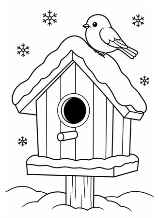 Ausmalbild Vogelhäuschen im Winter