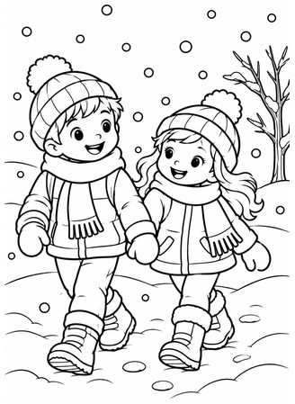 Ausmalbild Winterspaziergang