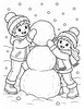 Ausmalbild Kinder bauen einen Schneemann
