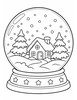 Ausmalbild Schneekugel mit Winterlandschaft