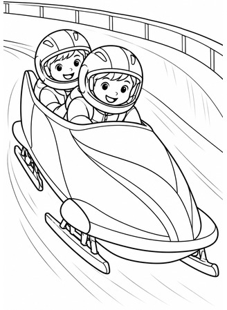 Ausmalbild Bobfahren mit zwei Kindern