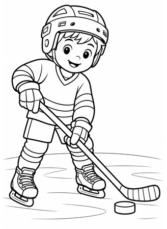 Ausmalbild Eishockey mit Schläger und Puck