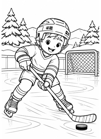 Ausmalbild Junge beim Eishockey