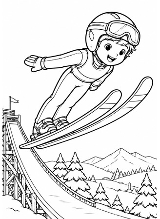 Ausmalbild Junger Skispringer im Sprung