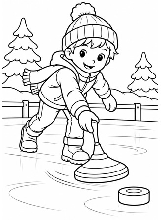 Ausmalbild Kind beim Curling