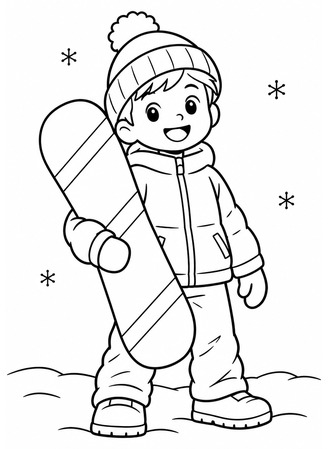 Ausmalbild Kind mit Snowboard