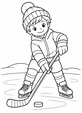 Ausmalbild Kind spielt Eishockey