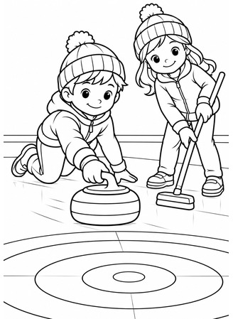 Ausmalbild Kinder beim Curling