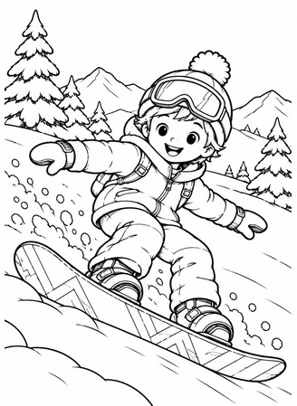 Ausmalbild Mädchen auf dem Snowboard