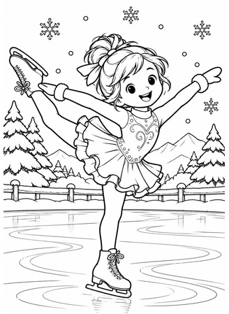 Ausmalbild Mädchen beim Eiskunstlauf