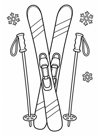 Ausmalbild Ski und Skistöcke