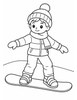 Ausmalbild Kind steht auf Snowboard