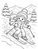 Ausmalbild Mädchen beim Skifahren