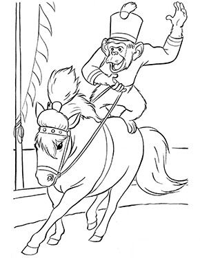 Affe reitet auf Zirkus Pony