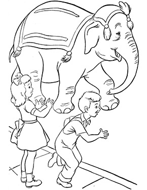 Zirkuselefant mit Kindern