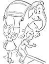 Ausmalbild Zirkuselefant mit Kindern