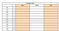 Vorschau Familienkalender mit 3 Spalten