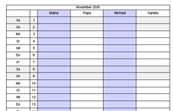 Vorschau Familienkalender mit 4 Spalten