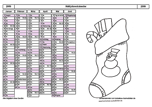 Halbjahreskalender zum Ausdrucken