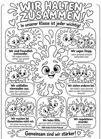 Wir halten zusammen Ausmalposter für Kinder