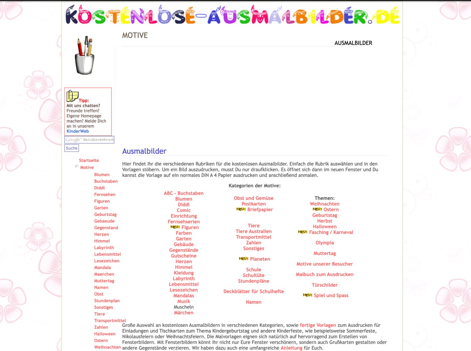 Historischer Screenshot: Noch eine Ansicht der Motivübersicht