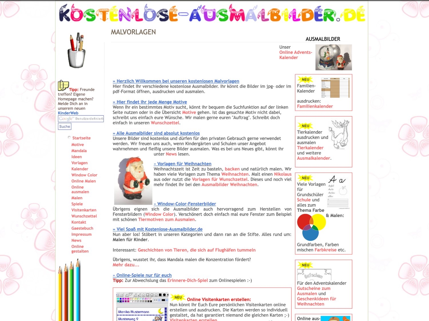Historischer Screenshot: Die damalige Startseite