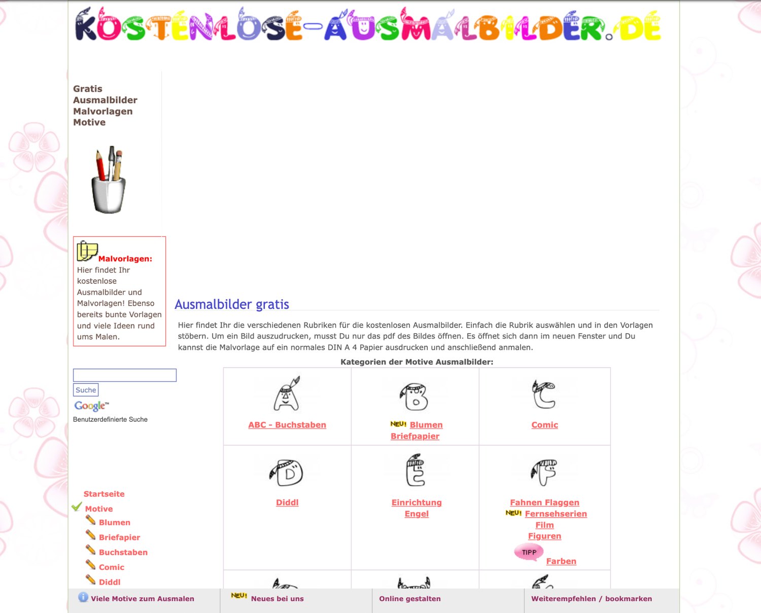 Historischer Screenshot: Bilder statt bloßer Linklisten